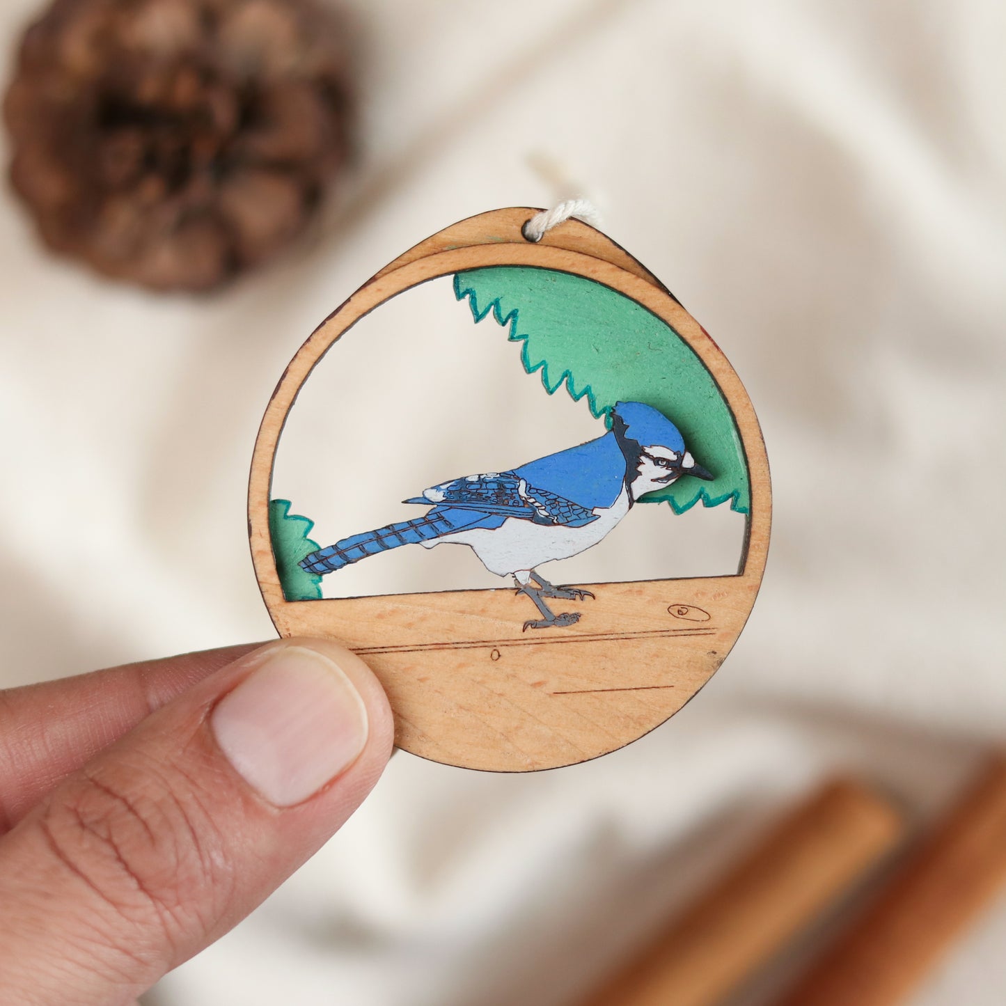Blue Jay Christmas Charm